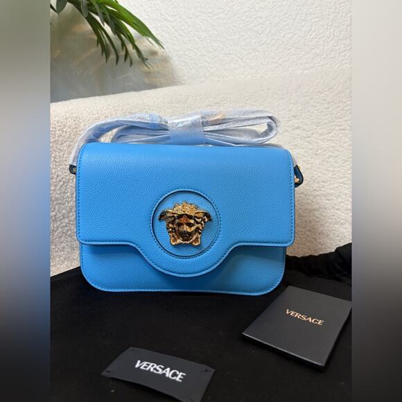Versace Handbags - Versace La Medusa Small Shoulder Bag In Blue NWT